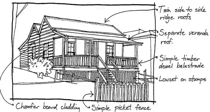 image of House styles in Brisbane Late Colonial period 1870s-1880s M-roof cottage -M-roof cottage